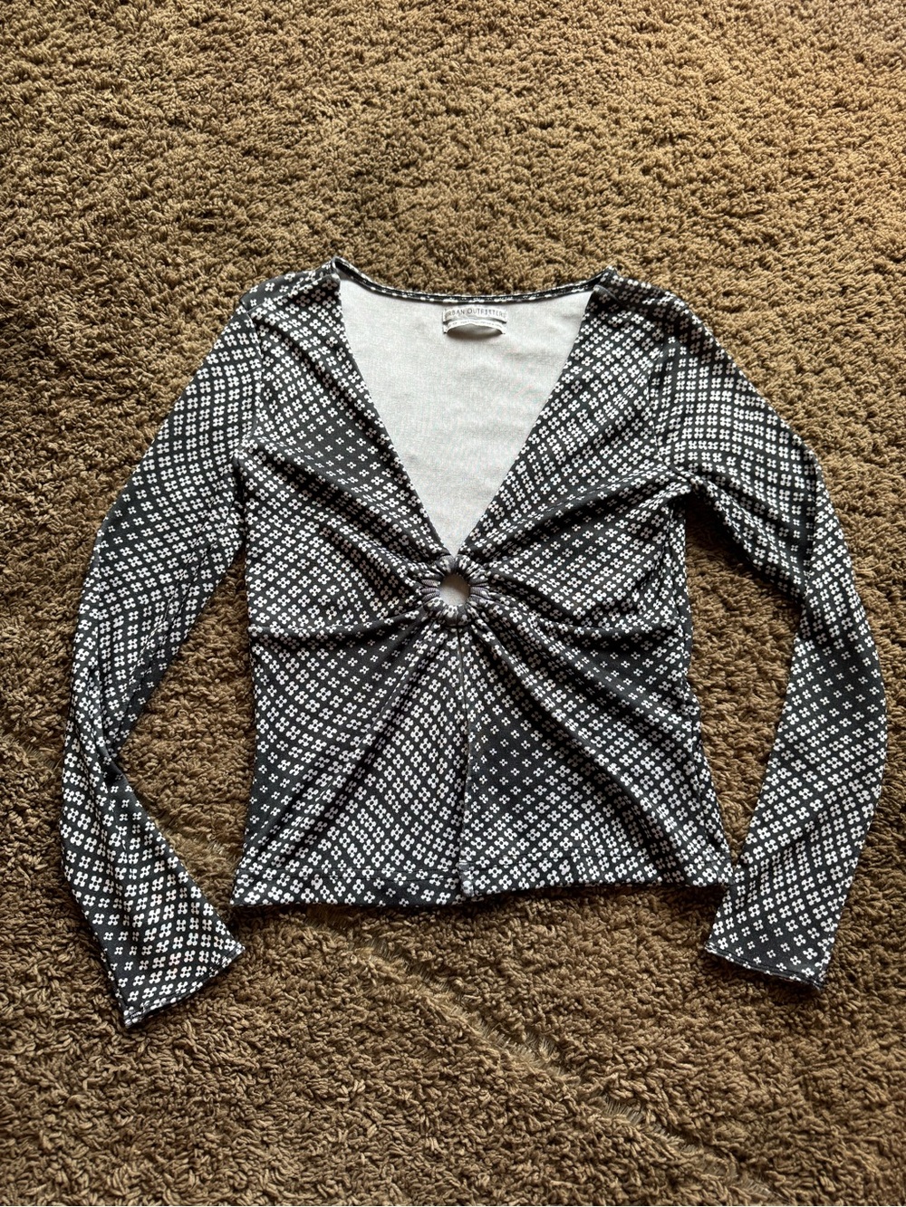 Urban Outfitters Black & White Knot-Front Long Sleeve Tee